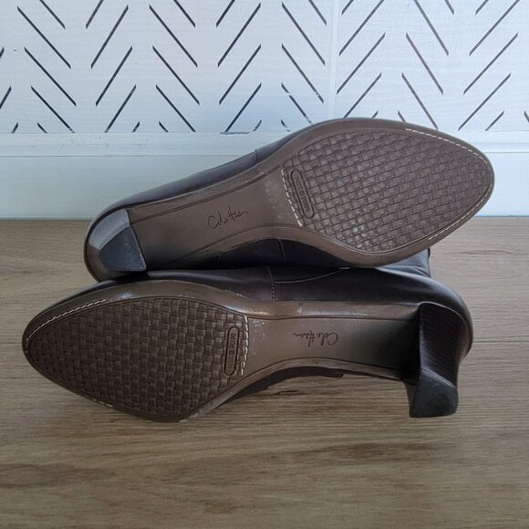 🤩Womens Leather Boots Cole Haan Size 7C Low Kitten Heel Booties Brown Gold New - Picture 7 of 9